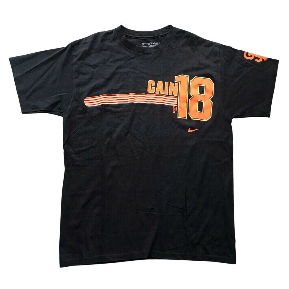 Nike Team San Francsico Giants T Shirt Sz S Adult #18 Matt Cain Black Orange Top